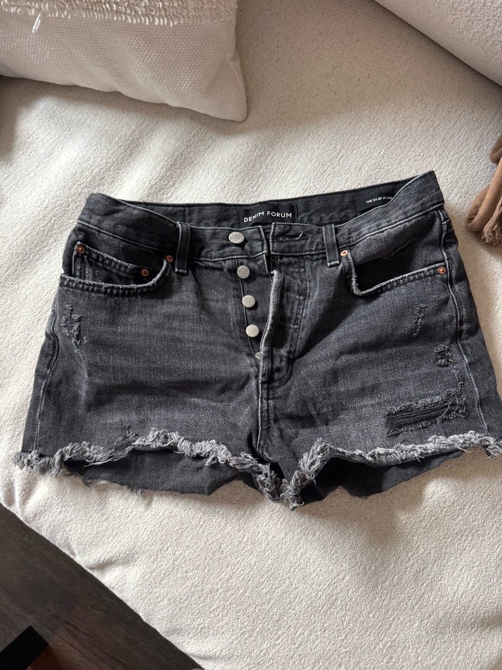 Denim Forum Women's Black Distressed Denim Shorts